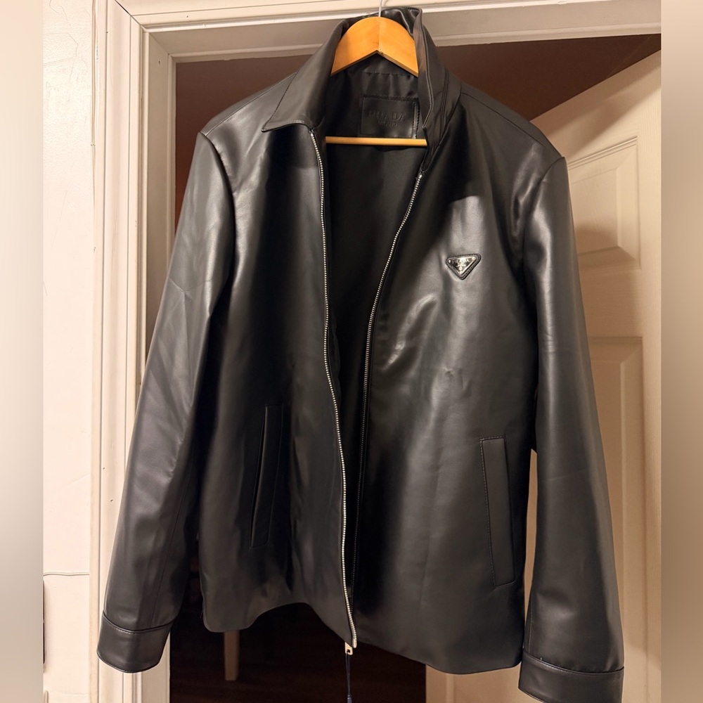 Prada Black Nappa Leather Collar Zip Jacket - Picture 2 of 11